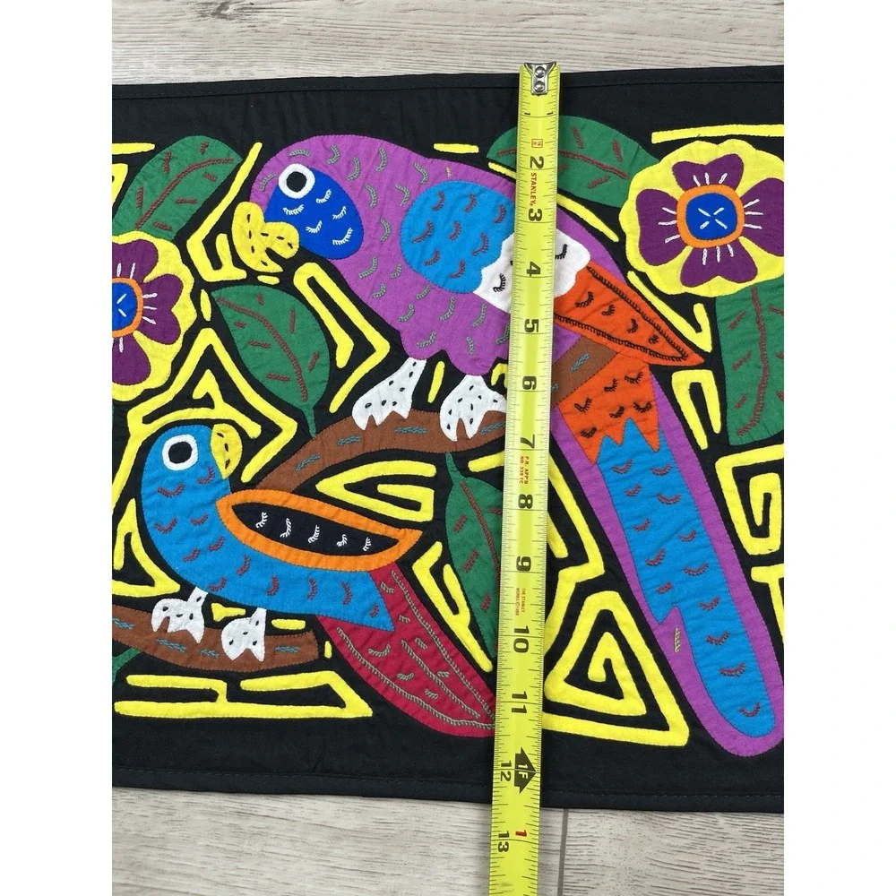 Vintage Mola Kuna 2 Parrot Birds Tropical Panama Star Folk Art Wall-Art Placemat